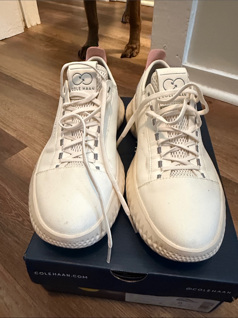 Cole Haan White Leather Sneakers with Pink Heel Pull